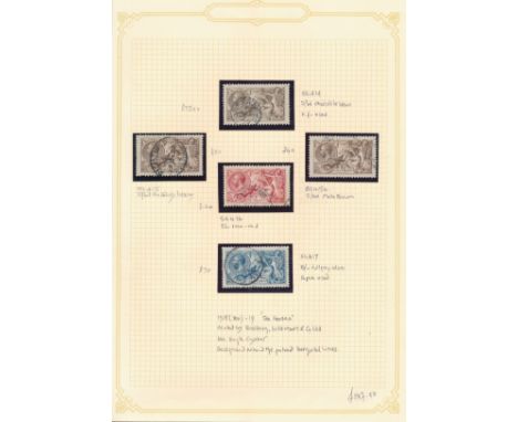 Great Britain, 1918-19 Bradbury Wilkinson Seahorses to include; 2/6d (x3, SG 414, 415 &amp; 415a), 5/ (SG 416) and 10/ (SG 41