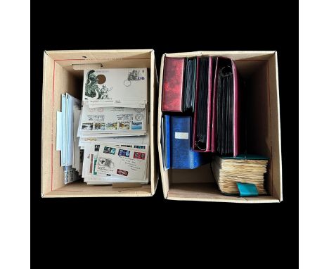 First Day Covers, large job lot in two storage boxes (seven volumes and loose), mostly decimal issues, but some earlier noted