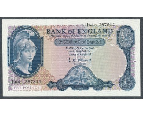 O'Brien £5 1961 (12 July) H64 387814 first series, uncirculated.