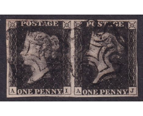 Great Britain 1840 QV 1d Black Pair (SG 1g), Used, Cat Val £750+. The pair is quite heavily hinged and has an extremely light