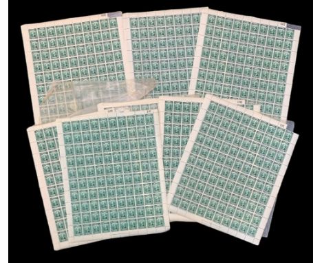 Sarawak, 1945 BMA (British Military Administration) overprint 3c green in full UM sheets of 100, numbered in top right corner