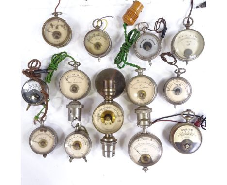 A group of volt meters, some with lamp attachments