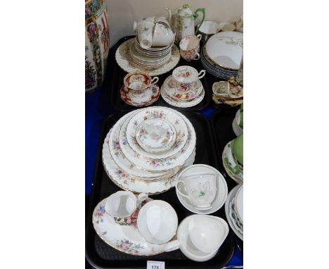 A Lalique lovebirds ring dish, assorted tea, coffee and dinner wares including Minton Marlow, Susie Cooper, Royal Albert Apri