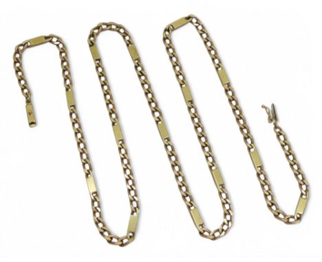 An Italian made 9ct baton and curb link fancy chain, stamped 375 OE Italy with UK import marks, length 72cm, weight 41.8gms C