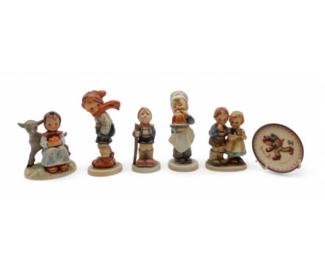 Five Hummel figures including Good friends, We congratulate together with a small Hummel plate Condition Report:Available upo