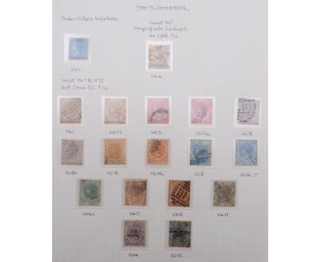 STRAITS SETTLEMENTS a good lot to include Victoria East India Postage three half cents and red crown overprint blue sg1, East
