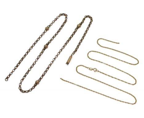 A vintage 47.5cm 9ct rose gold ball chain,&nbsp; together with a 9ct gold rope chain both (af) weight together 8.4gms Conditi