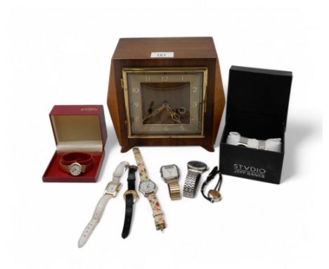 A Smiths mantle clock and assorted fashion watches including a ladies Skagen example Condition Report:Available upon request