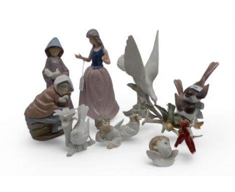 A group of figures of children and birds including Lladro, Nao and others Condition Report:Available upon request