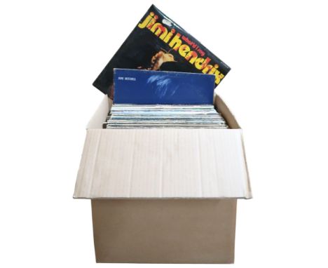 VINYL RECORDS a box of pop and rock and folk vinyl LP records to include Jimi Hendrix, Elton John, Genesis, Joni Mitchell, Ba