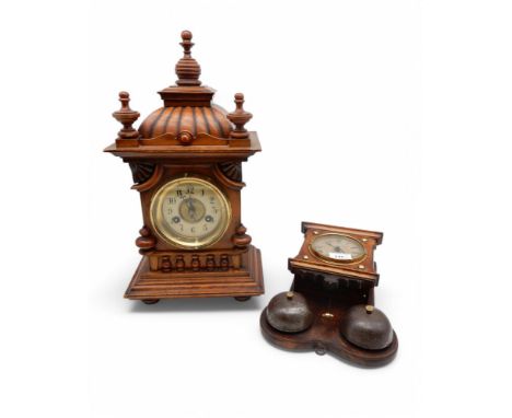 A continental mantle clock together with a&nbsp;Wurttemberg kitchen wall alarm clock Condition Report:Available upon request