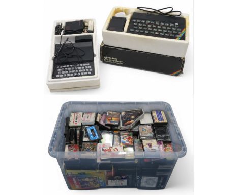 Boxed Sinclair ZX Spectrum 48K and ZX81 computer consoles, SpecDrum Digital Drum System and a very large quantity of game/pro