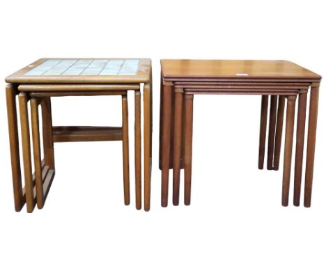 A lot comprising a mid 20th century Danish nest of three tables with cylindrical tapering supports, 49cm high x 55cm wide x 4