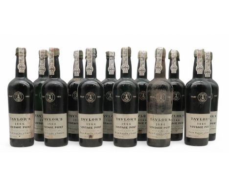 TAYLORS 1966 VINTAGE PORT bottled in Oporto 1968 by Taylor Fladgate &amp; Yeatman, 12 bottles in a previously unopened crate 