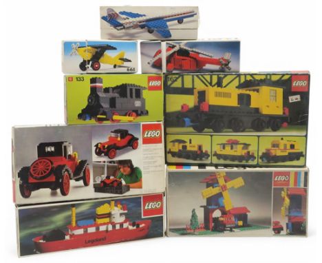 A collection of vintage Lego sets, comprising no. 390 Cadillac, 162, 103, 352, 661, 687, 133, 691 and 311; together with furt