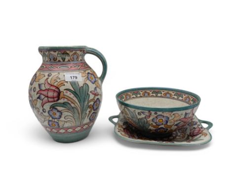 Charlotte Rhead for Bursley Ware matching ewer, bowl and dish Condition Report:Available upon request