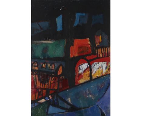 KEVIN ORR (CONTEMPORARY SCHOOL) &nbsp;CITYSCAPE AT NIGHT &nbsp;Mixed media, signed lower right, 53 x 56cm &nbsp;Together with
