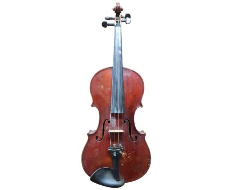Two piece back violin with length of back 35.5cm. Comes with bow and hardcase. Condition Report:Available upon request