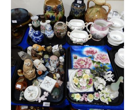 Assorted birds figures, mainly owls, together with ceramics posies, an enamelled plate, a Scottish stoneware jar etc Conditio