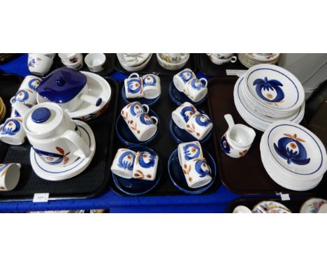 A Rorstrand Polka pattern part dinner service, designed by Marianne Westman, comprising coffee pot, eighteen saucers, sevente