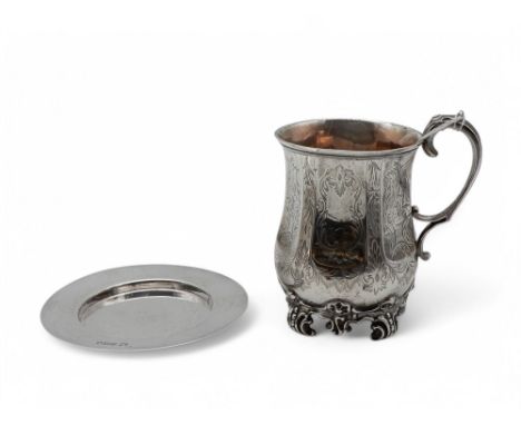 A Victorian silver mug,&nbsp;John Yapp &amp; John Woodward, London 1847, of faceted form, with engraved scrolling foliate dec