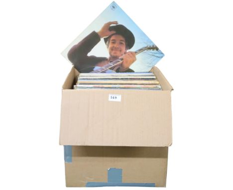 VINYL RECORDS a box of pop and rock and folk vinyl LP records to include Elton John, Blondie, Bob Dylan, Status Quo, Dire Str