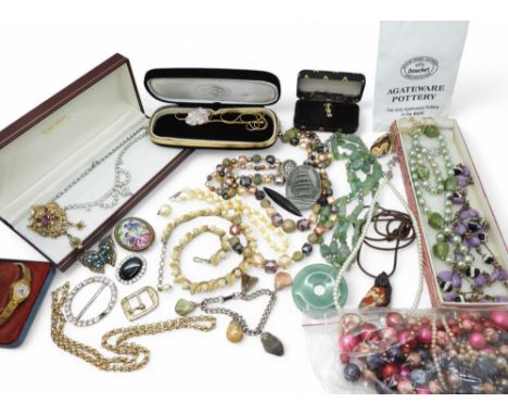A collection of vintage costume jewellery to include a Trifari necklace, a gold plated Rone watch, diamante, Disney Mickey Mo