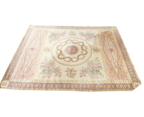 A CREAM GROUND TEMPLETON "ABBEY" RUG&nbsp; with multicoloured floral/foliate patterned central medallion of floral decorated 