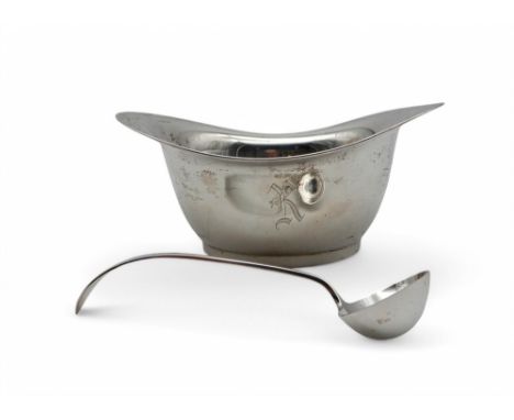Gorham; an American silver sauce boat and ladle, monogrammed, 135gms Condition Report:Available upon request