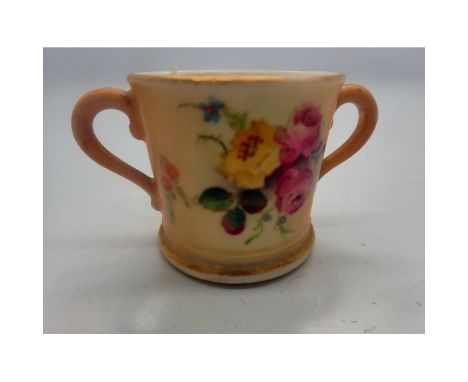 Royal Worcester blush ivory loving cup, loss to gilt, H: 40 mm. UK P&amp;P Group 1 (£16+VAT for the first lot and £2+VAT for 