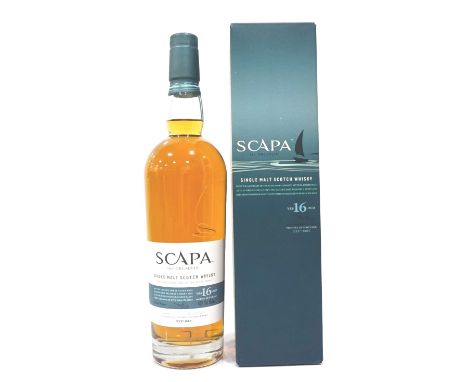 SCAPA 16YOThe replacement for the 14 Year Old, this is the Scapa 16 Year Old Single Malt Scotch Whisky.  70cl.  40% abv.  Bec