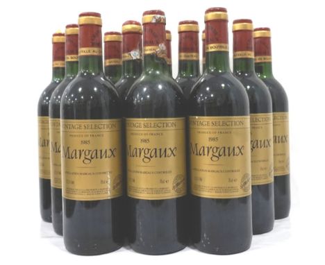 CASE OF MARGAUX 1985 VINTAGE SELECTIONA case of 12 bottles of Margaux 1985 vintage selection Bordeaux.  75cl.  12.5% abv.  Bo