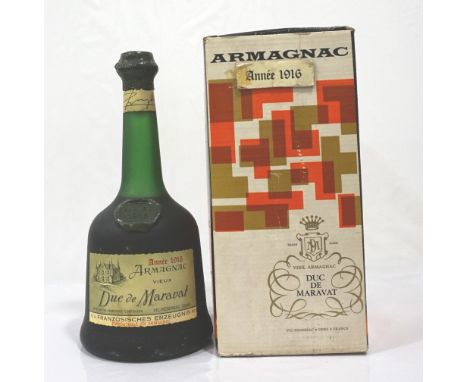 DUC DE MARAVAT VIEUX ARMAGNAC VINTAGE 1916A fantastic bottle of Armagnac from the 1960's, we believe, vintage 1916.  Duc e Ma