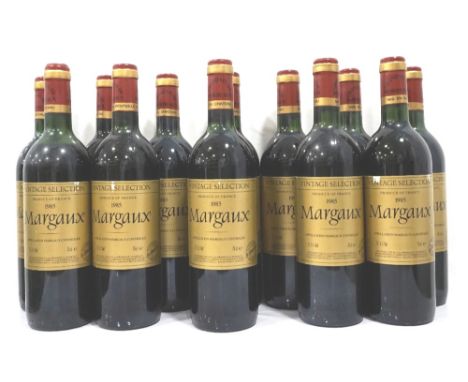 CASE OF MARGAUX 1985 VINTAGE SELECTIONA case of 12 bottles of Margaux 1985 vintage selection Bordeaux.  75cl.  12.5% abv.  Bo