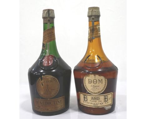 TWO BOTTLES OF BENEDICTINE CIRCA 1950'S/1960'SComprising: one bottle BENEDICTINE D.O.M..  73 proof.  23 3/4 Fl. Ozs.  Level b