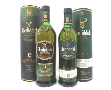 TWO GLENFIDDICH 12YO SIGNATURE MALTA pair of Glenfiddich 12 Year Old Single Malt Scotch Whisky bottles.  one 70cl/ one 1 Litr