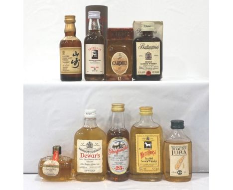 SELECTION OF NINE WHISKY MINIATUREScomprising: GLENFARCLAS 25 YEAR OLD SINGLE MALT SCOTCH WHISKY (43% abv/ 5cl); SUNTORY "YAM