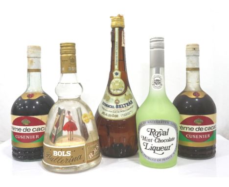 SELECTION OF LIQUEURSA selection of five bottles of vintage liqueurs, comprising: two bottles of Cusenier Creme de Cacao (24 