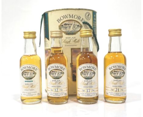 BOWMORE MINIATURE SETA set of four Bowmore Single Malt Scotch Whisky miniatures, including: BOWMORE LEGEND; BOWMORE 12 YEAR O