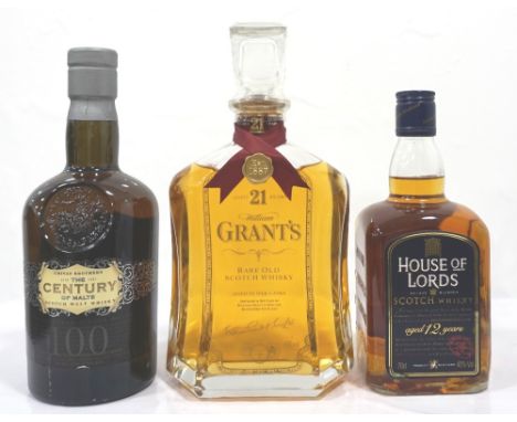 SELECTION OF PREMIUM BLENDED SCOTCH WHISKIEScomprising: one GRANT'S 21 YEAR OLD RARE OLD SCOTCH WHISKY DECANTER.  700ml.  43%