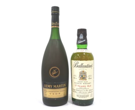 WHISKY AND COGNACA pair of bottles, comprising: one bottle of the Ballantine's 17 Year Old Blended Scotch Whisky.  700ml.  43