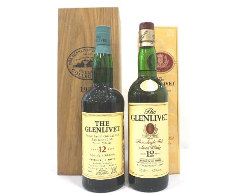 TWO GLENLIVET 12YOA pair of Glenlivet 12 Year Old Single Malt Scotch Whiskies, one Glenlivet 12 Year Old Pure Malt Scotch Whi