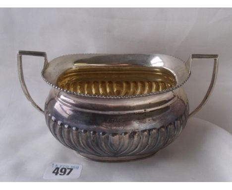 Victorian boat shaped half reeded sugar  basin 7” wide Birm 1894 by HM 230g    
