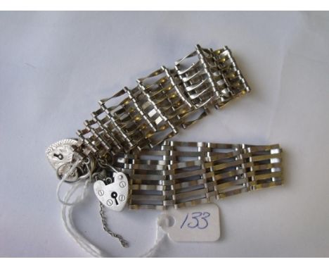 Two silver gate bracelets with silver  padlock clasps 34.5g       