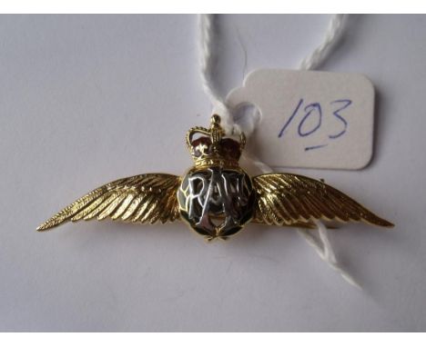 9ct and enamel RAF wing brooch     