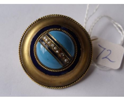 Victorian pinchbeck & enamel locket back  brooch.         