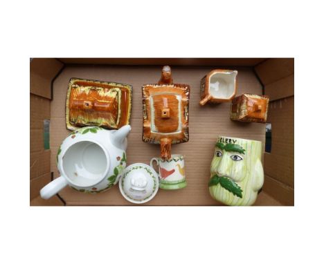 A mixed collection of ceramic items to include P&amp;K cottage ware 3pc tea service and butter dish plus a celery pot, togeth