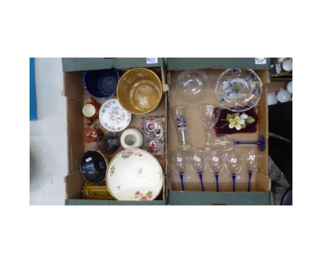 A Mixed Collection of Ceramics and Glass to include Waltherglas Bon Bon Dish, Luminarc Blue Stemmed Wine Glasses, West German