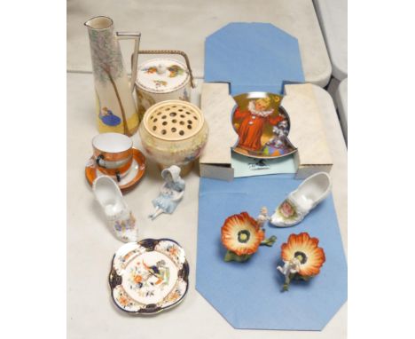 A mixed collection of items to include Ducal ware flower vase, Victoria China cups and saucers, Edwin M. Knowles decorative w