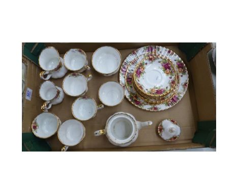 A Collection of Royal Albert Old Country Roses to include Small Teapot, Teacups, Saucers, Side Plates, Cake Plate (missing me